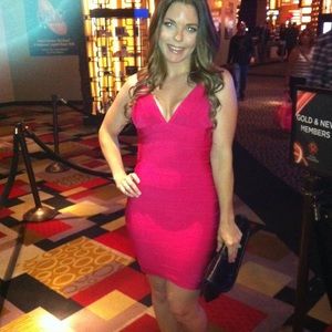 2012 hot pink Herve Leger bandage minidress